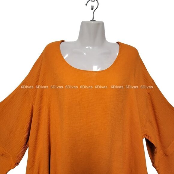 𝅺DUNES Vibrant Orange Cotton Oversized Long Sleeve Blouse- Size S, Size M - Picture 4 of 13